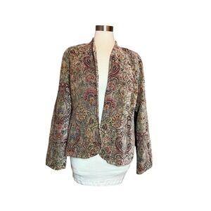 Erin London Paisley Jacquard Blazer Jacket Womens Size L Open Front Boho
